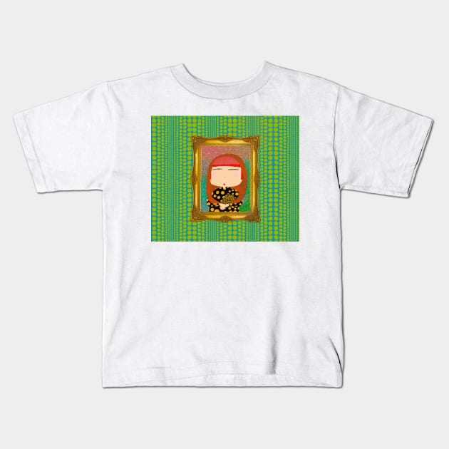 Yayoi Kusama X Mona Lisa Kids T-Shirt by Angie16bkk